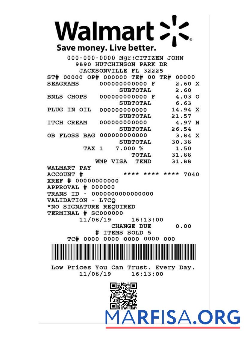 Blank WALMART payment check template